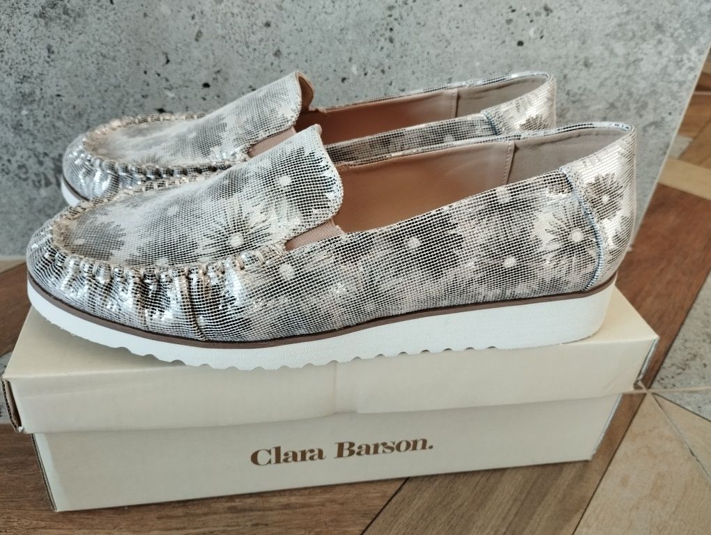 Baleriny srebrne w kwiaty Clara Barson 41