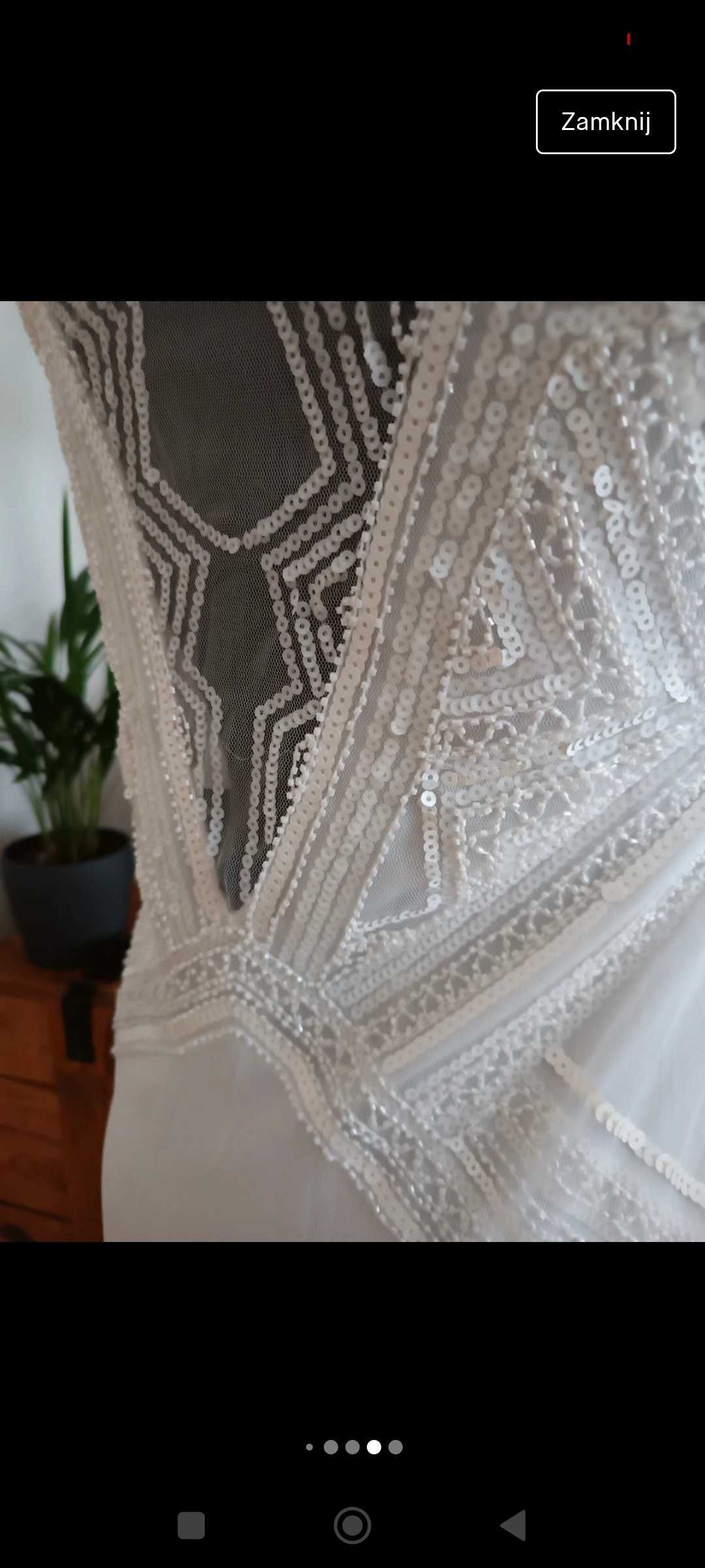 Suknia ślubna unikat sukienka biała cekiny rybka vintage retro