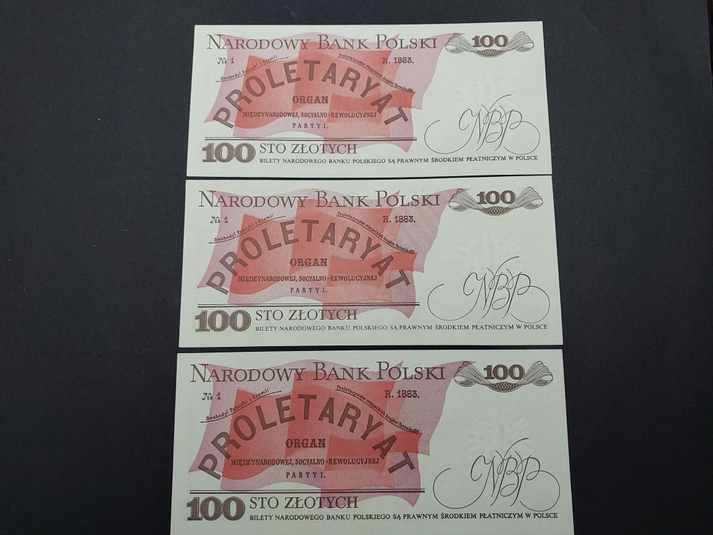 Banknoty 100 zł z 1986.