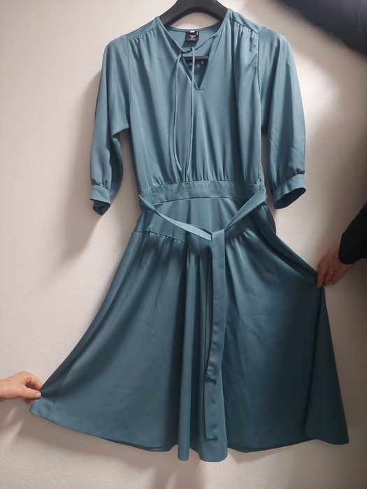 Vestido vintage verde água/azul acinzentada