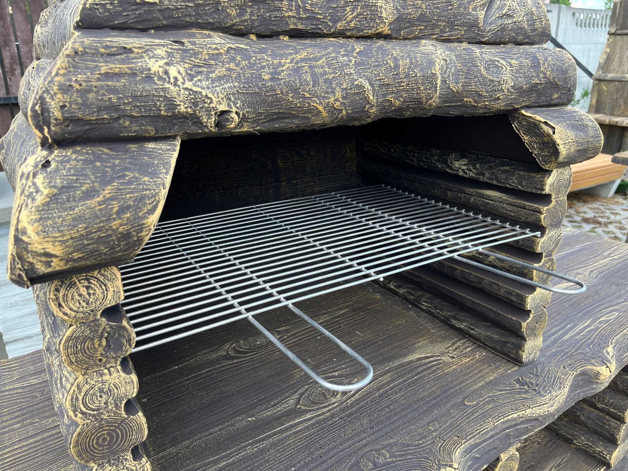 Grill betonowy węglowy z półką imitacja drewna grill rustykalny