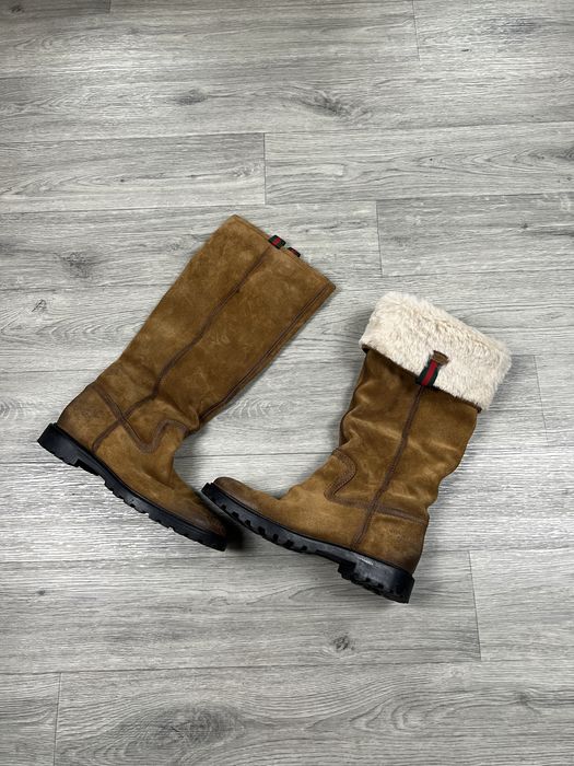 Зимние высокие ботинки с мехом внутри Gucci made in Italy