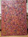 Quadro de arte abstracta, ao estilo de Jackson Pollock, em tons rosa