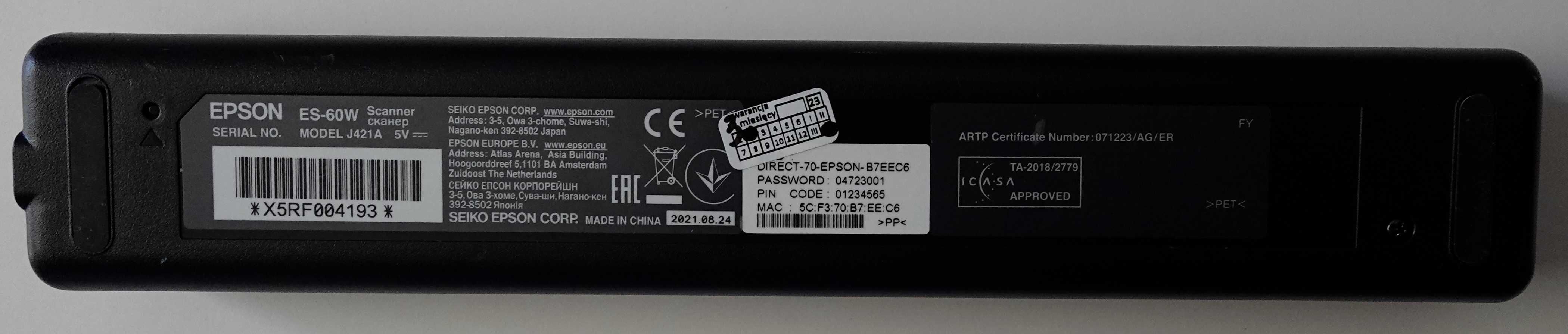 Skaner Epson WorkForce ES-60W Wi-Fi z Baterią
