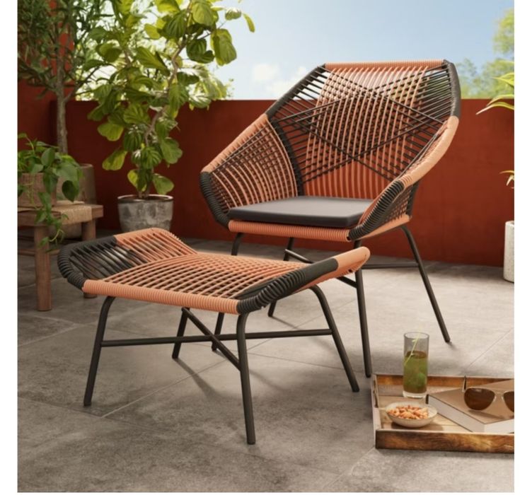 Fotel z podnóżkiem Pelinda taras /ogród/salon wodoodporny stylowy LOFT