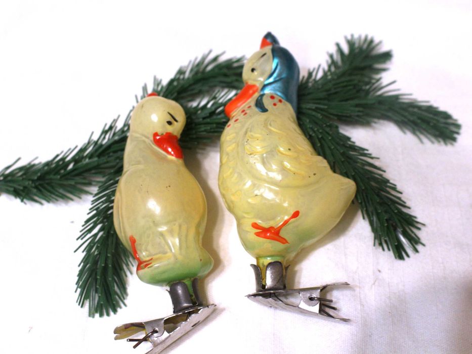Ёлочные игрушки СССР Утка и Утёнок на прищепках лот