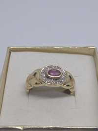 Złoty pierścionek z rubinem i diamentami złoto 585 rozmiar 14