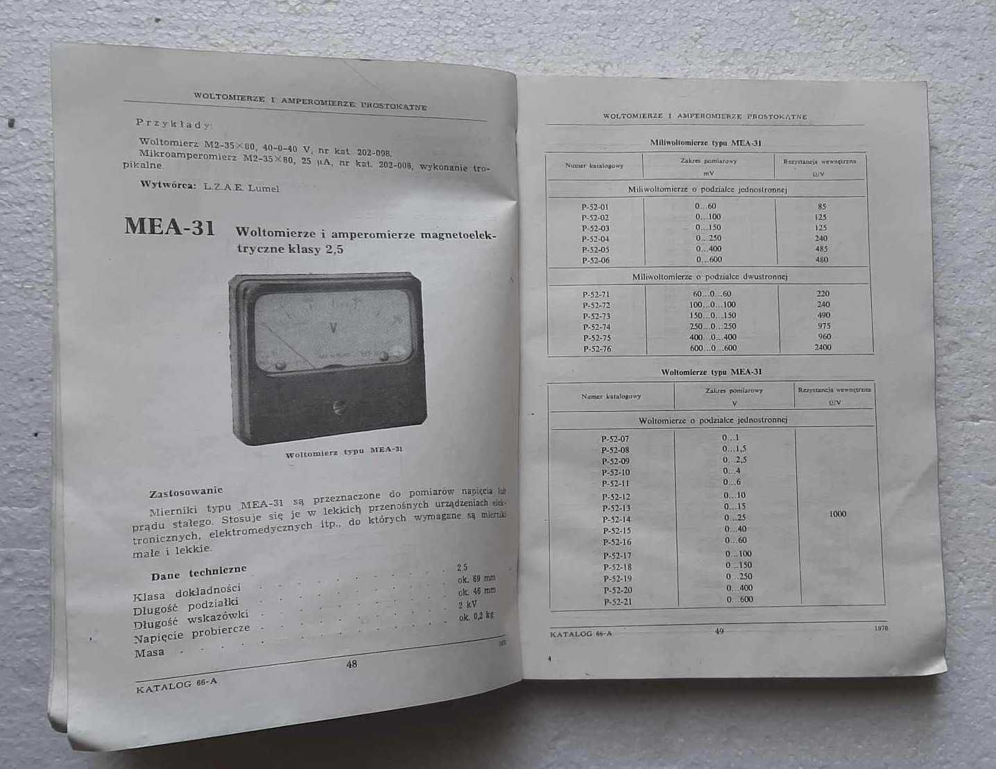 Mierniki Tablicowe KATALOG 66-A  1970