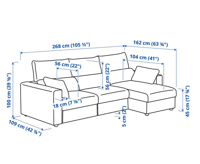 Sofá 3 lugares c/chaise longue - ESKILSTUNA