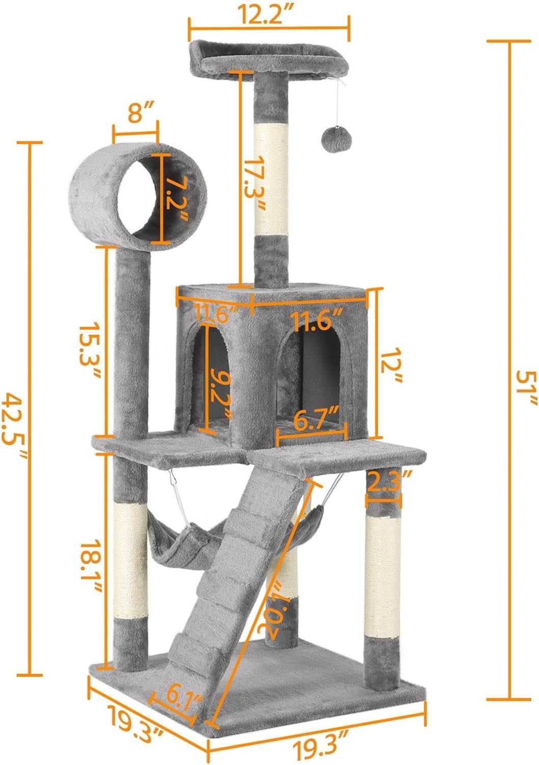 Yaheetech Drapak z tunelem i hamakiem dla kota 51 cali ( 129,54cm)