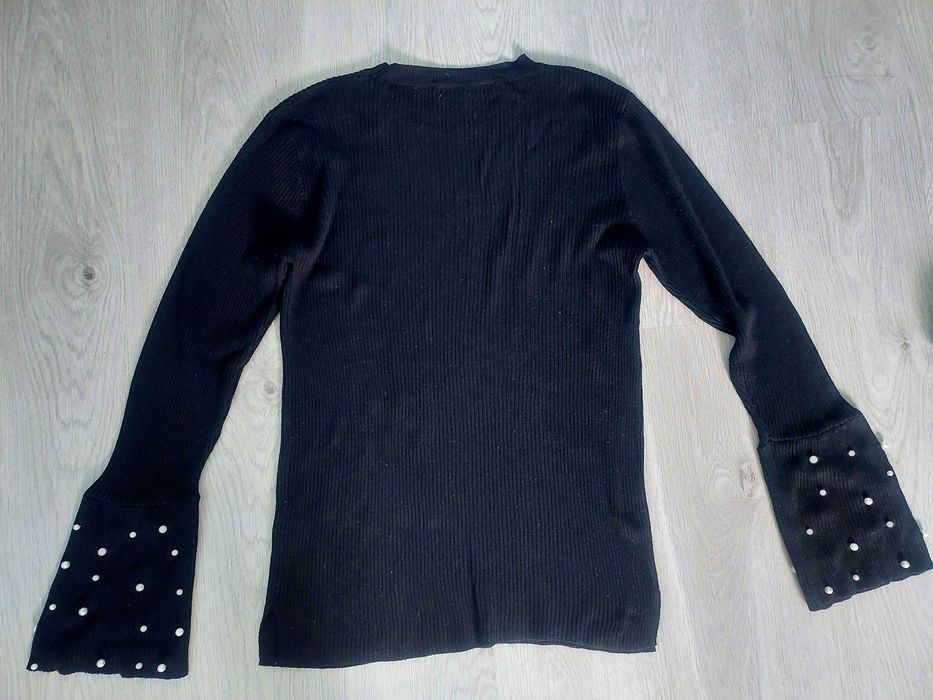 XL czarny prążkowany sweter sweterek prążek perły koraliki primark