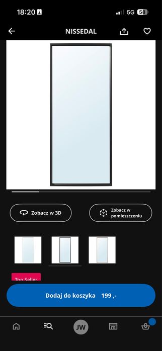 Lustro ikea czarna rama 150x65 cm Nissedal