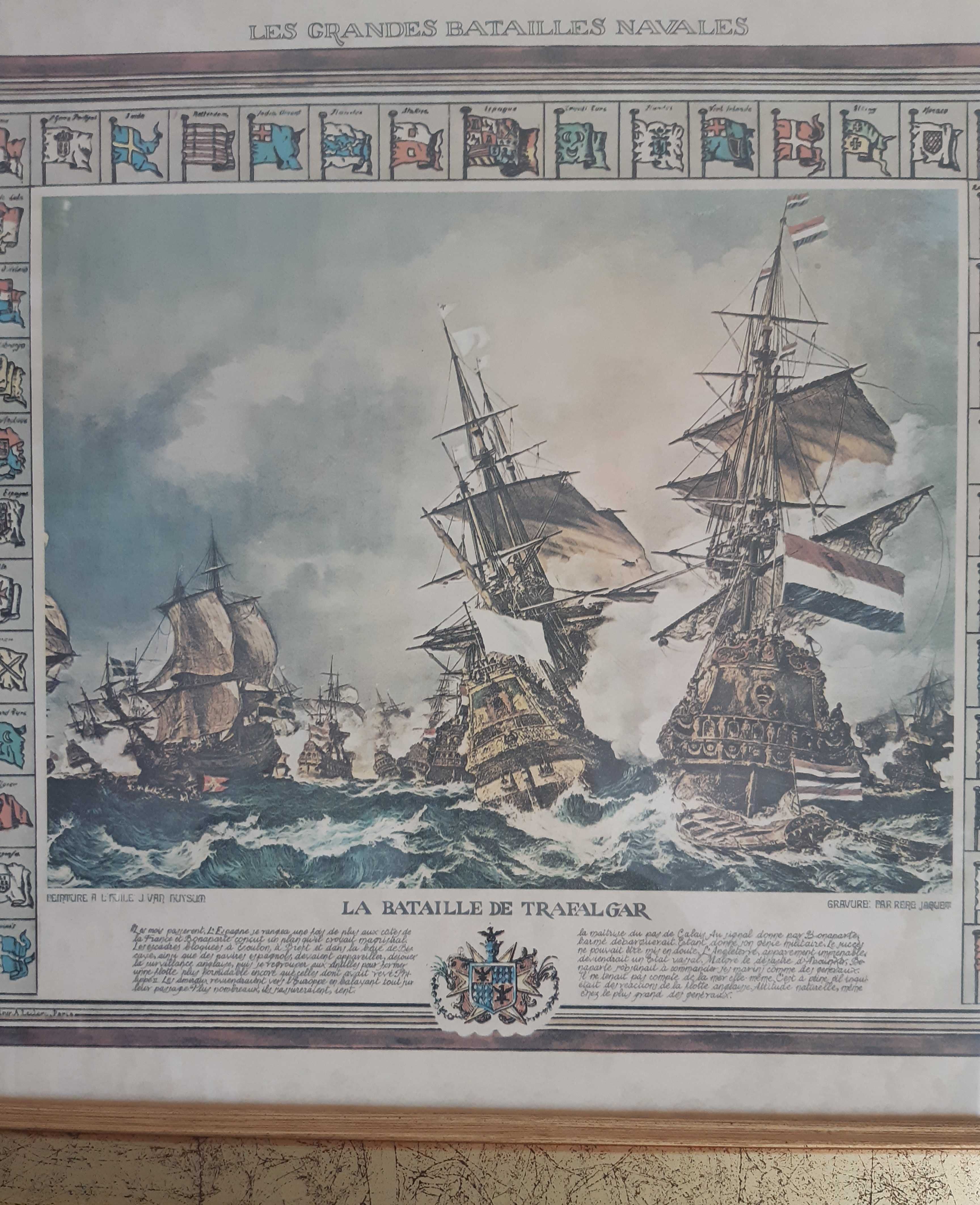 Belíssimo e antigo Quadro "Batalha de Trafalgar"