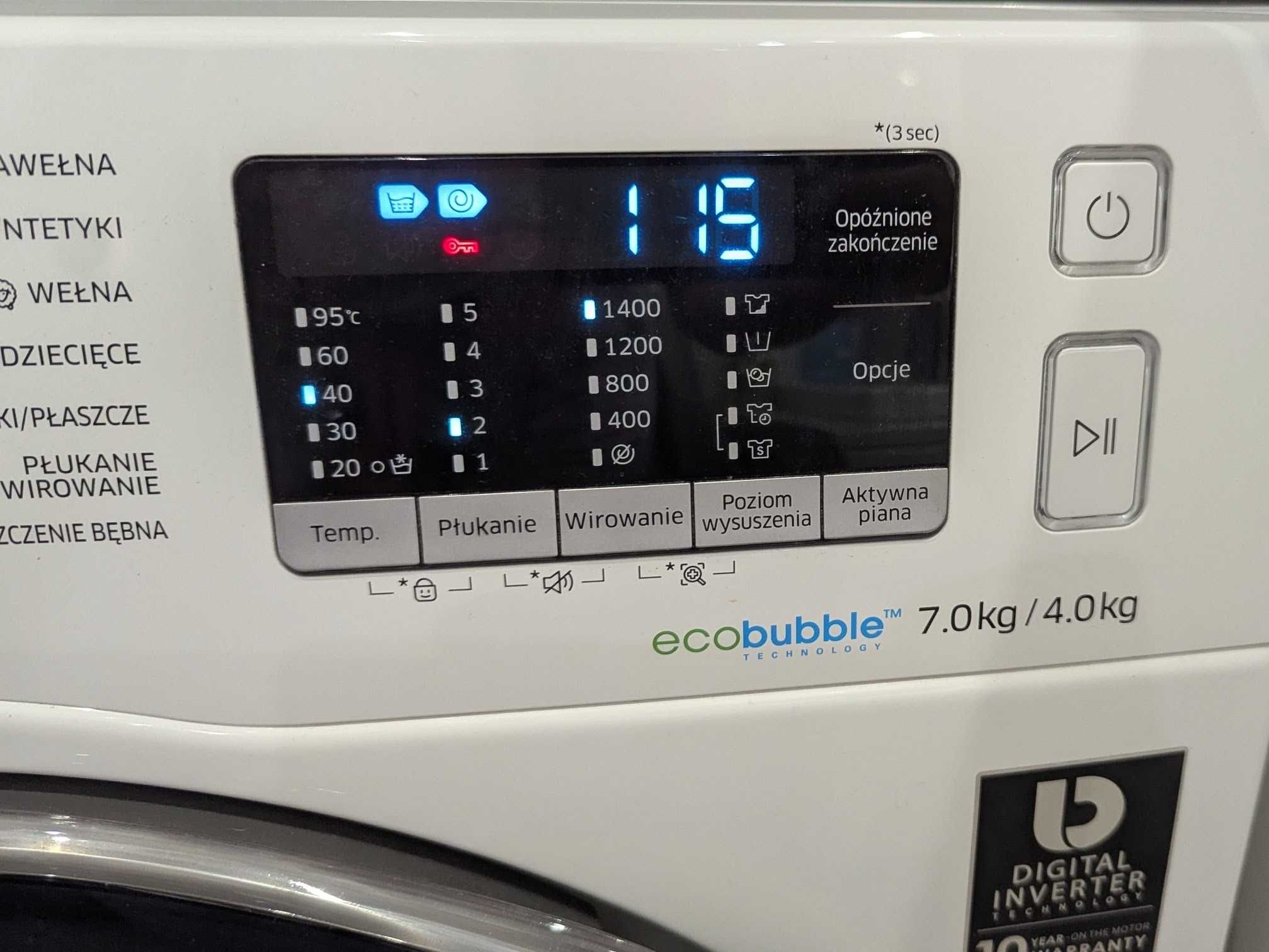 Pralko-suszarka Samsung WD70J5A10AW EcoBubble 7/4 kg – zadbana