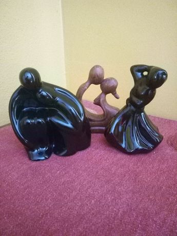 Figurki ceramiczne, para i tancerka, bibeloty PRL