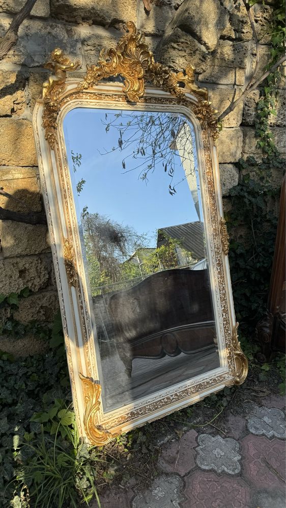 Зеркало с путти большое, напольное настенное,золочение, ivory, Италия