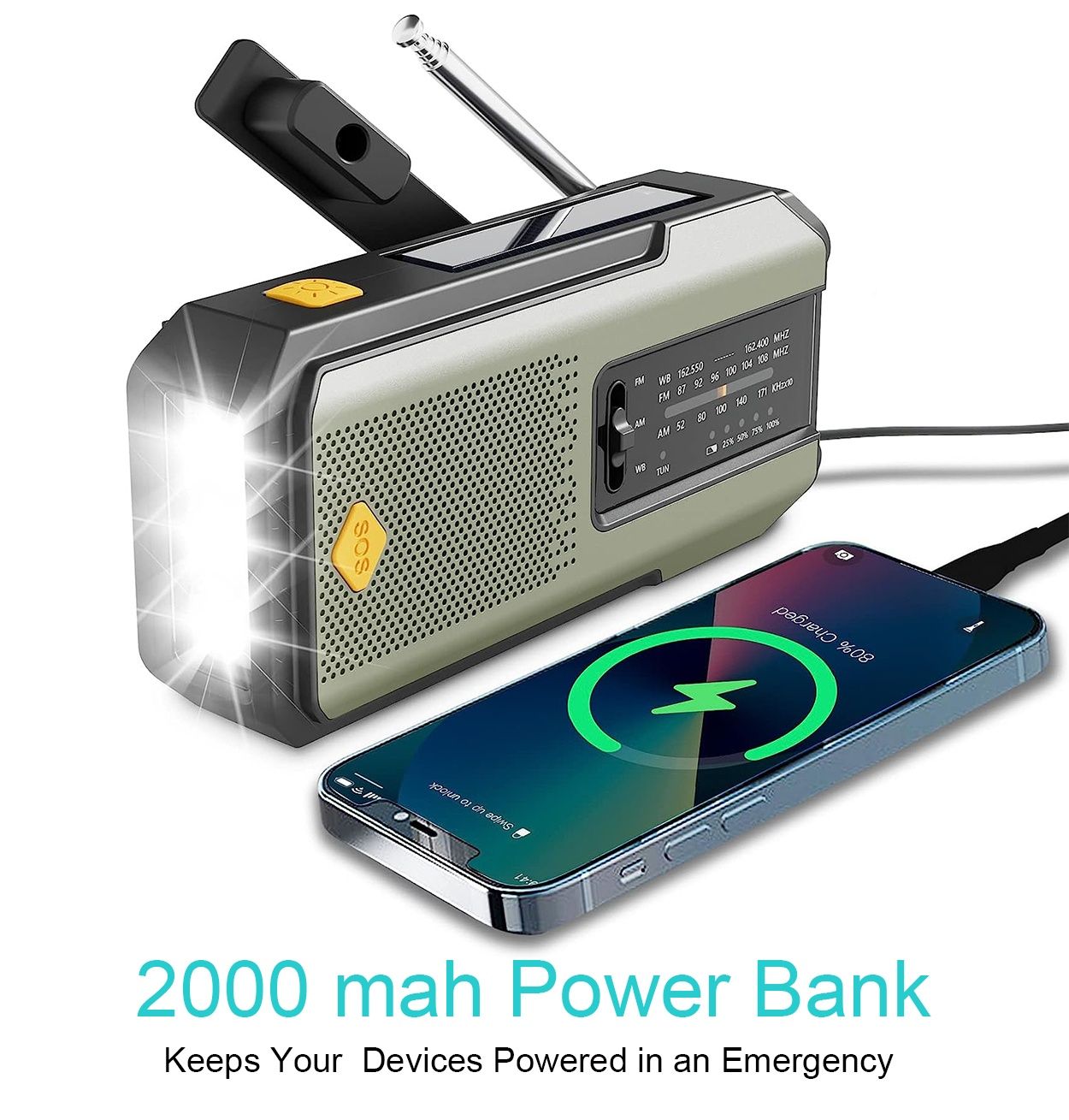 Radio de Emergência Solar Dínamo Power Bank