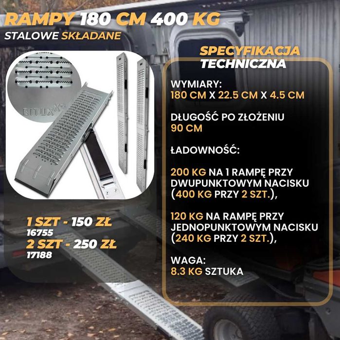 podjazdy najazdy najazdy do przyczepki rampy do motoru, samochodu, ATV