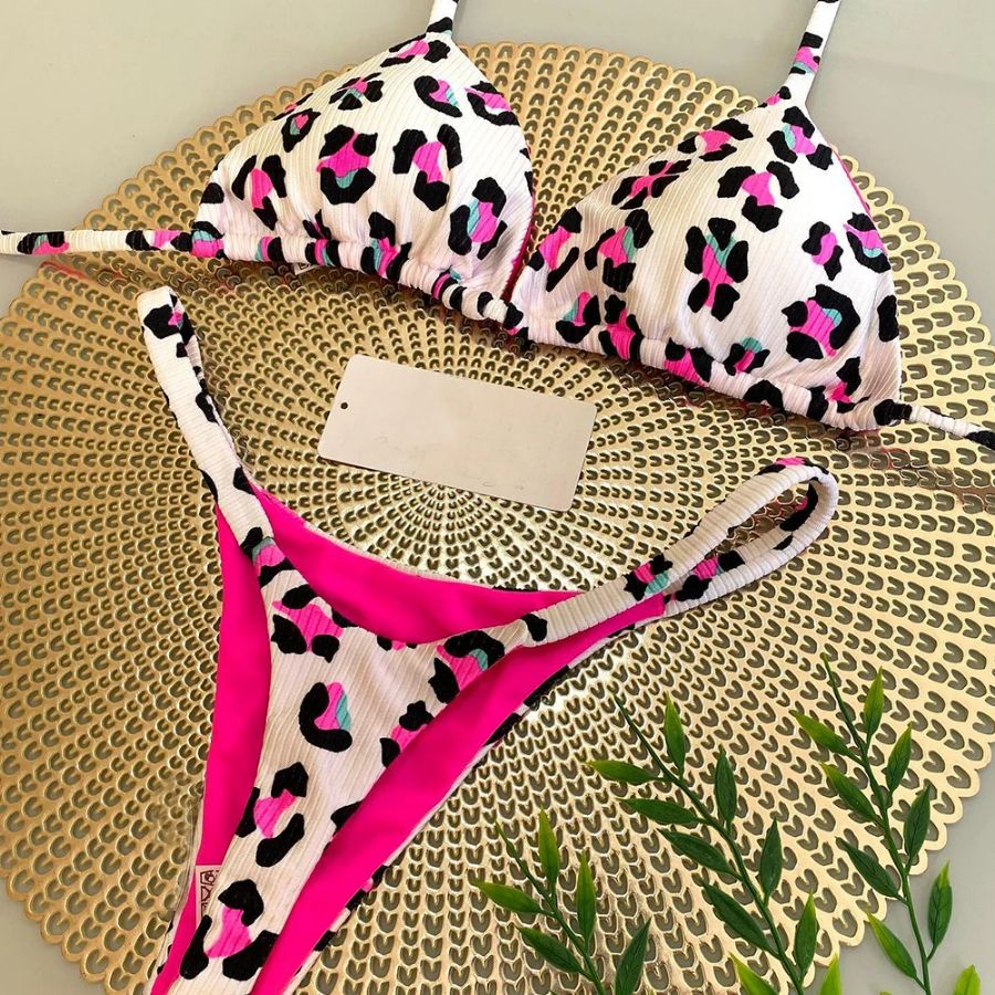 Dwuczęściowy Strój Kąpielowy Mikro Bikini Sexy Stringi w Panterkę - M
