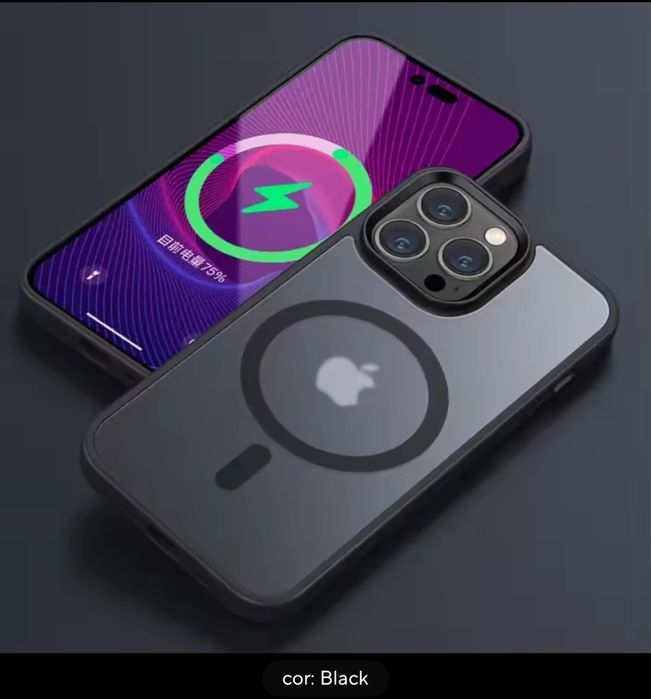 Capa black Mate Magsafe iPhone 16  + Vidro Temperado 9H IPhone 14 pro