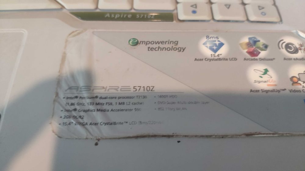 Avariado PC computador portátil avariado Acer Aspire 5710z