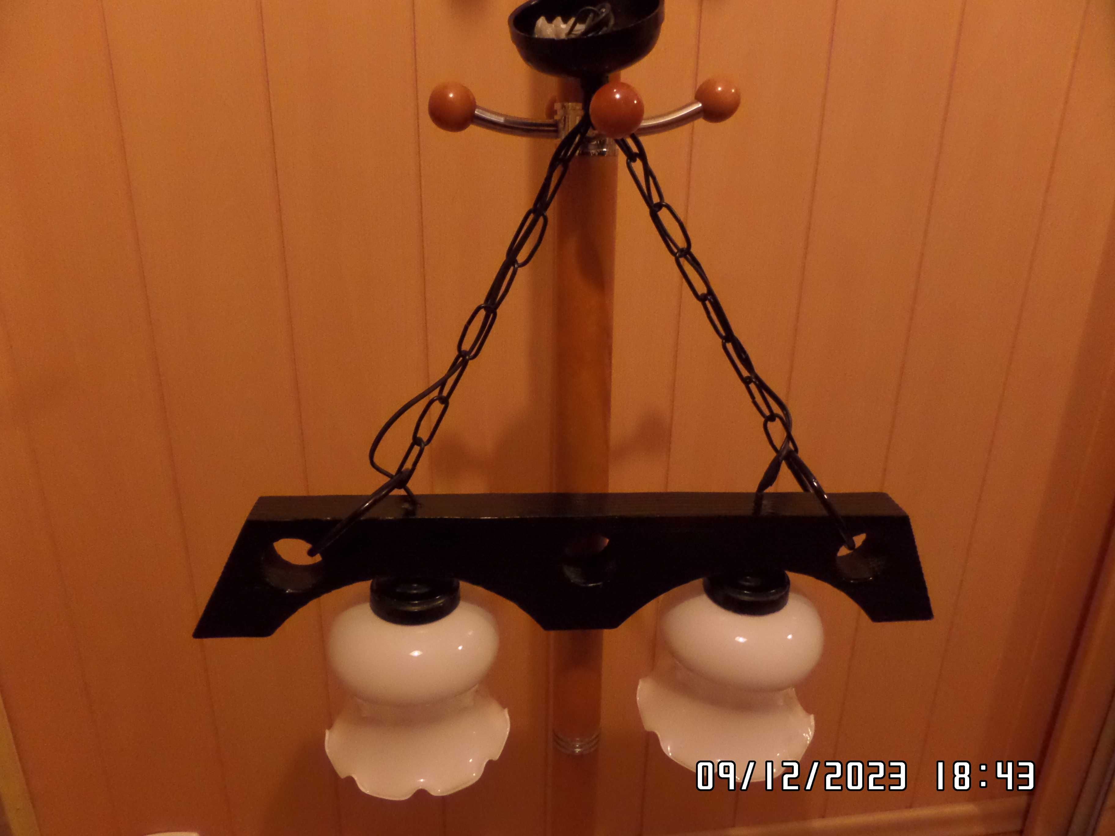 lampa żyrandol drewniany podwójny