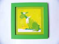Smok - obrazek w zielonej ramce do pokoju dziecięcego