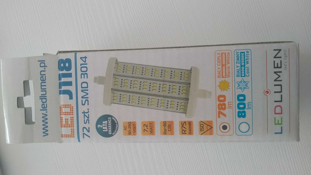 Żarówka LED r7s żarnik zamiennik 75w ledlumen biały ciepły