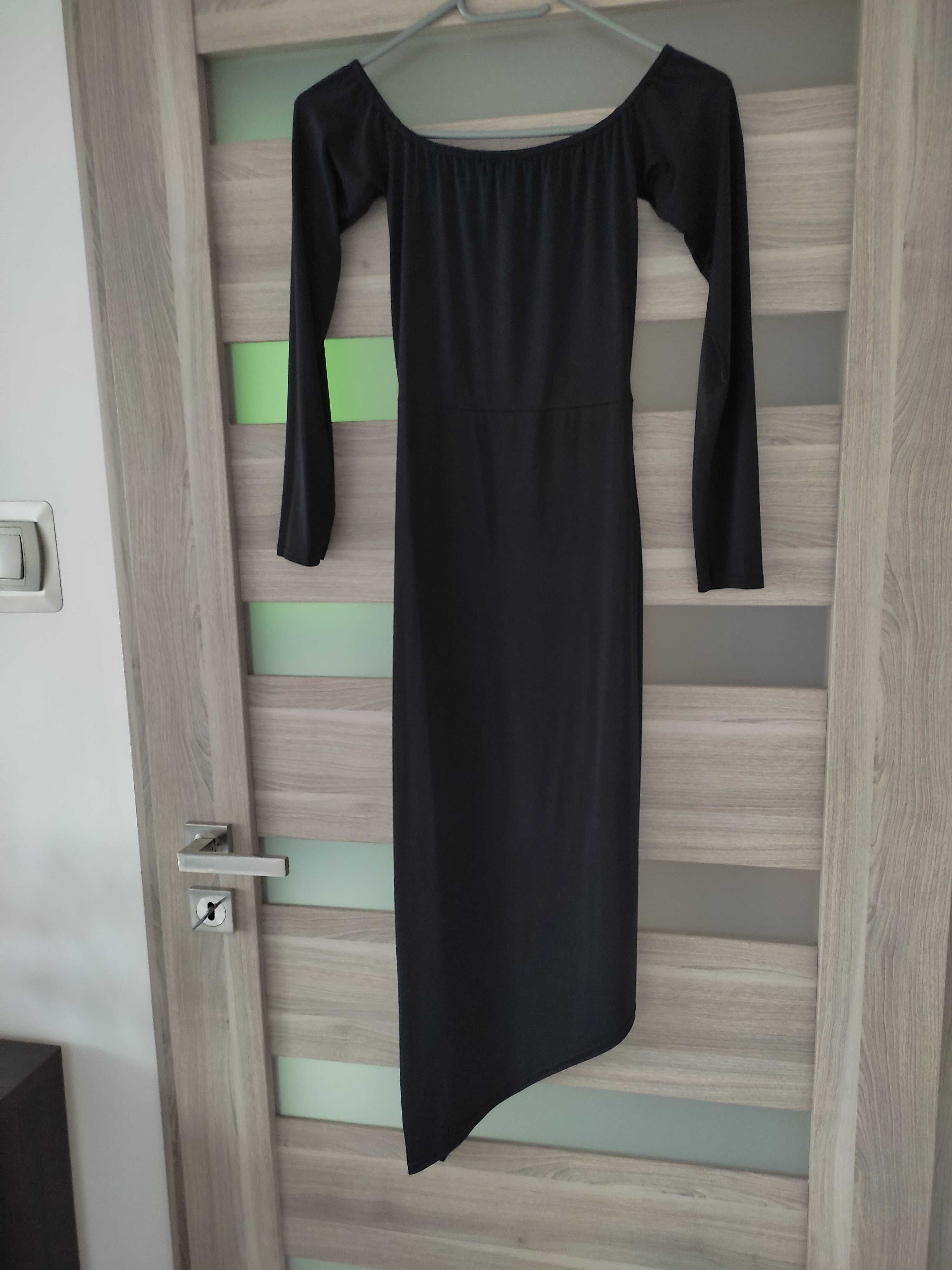 Czarna asymetryczna przekładana sukienka z drapowaniem New Look roz 36