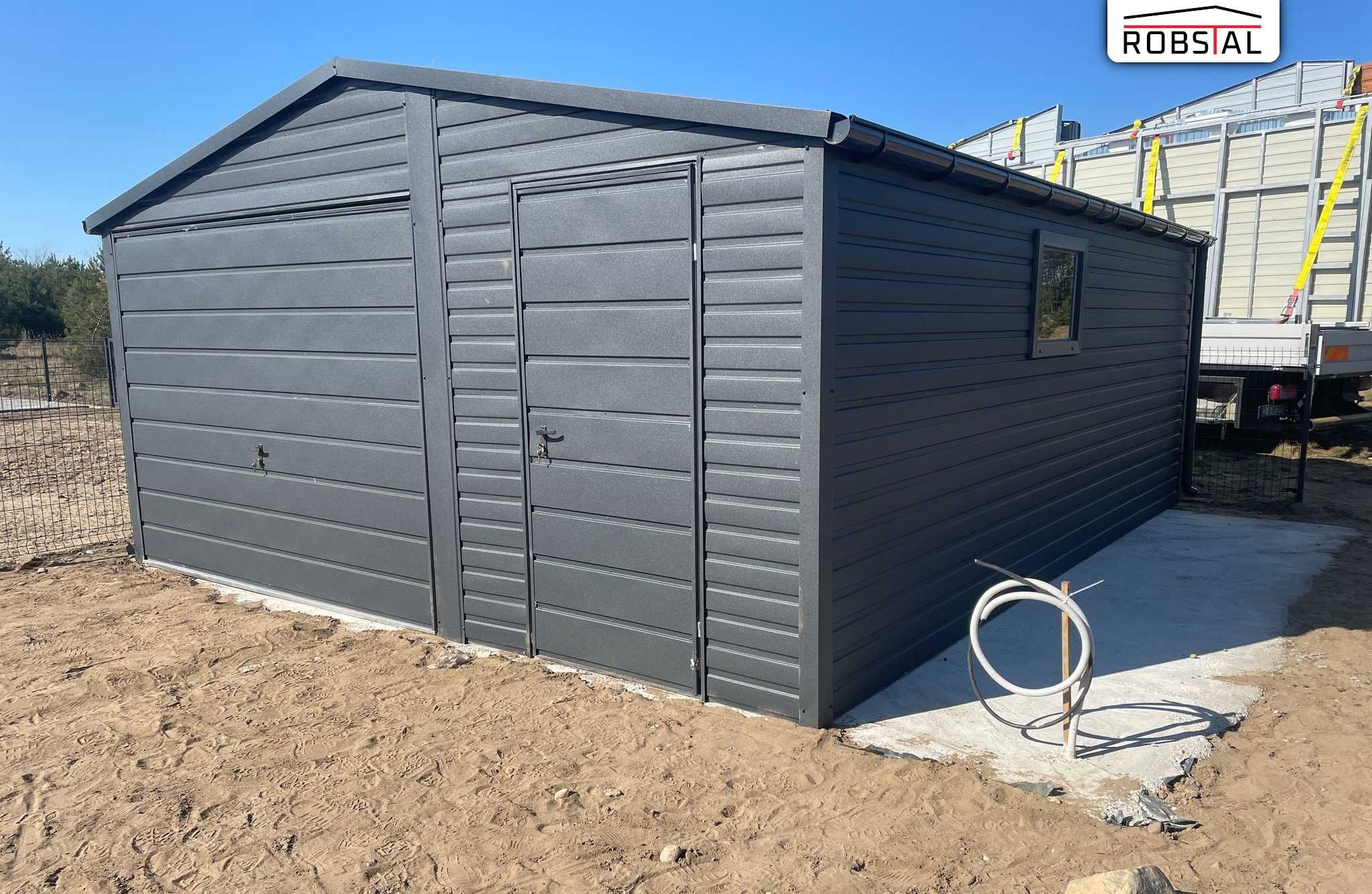 Garaż Blaszany dwuspadowy 5x5 ciemny grafit MAT PREMIUM