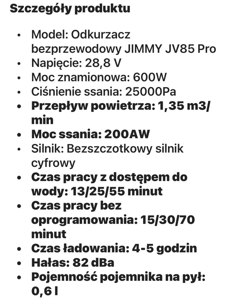 Bezprzewodowy Odkurzacz pionowy JIMMY JV85 PRO