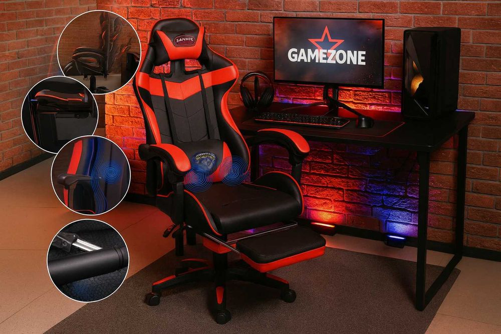 Nowy Fotel Gamingowy z Regulacją do Biura do Domu z Masażem + Podnóżek