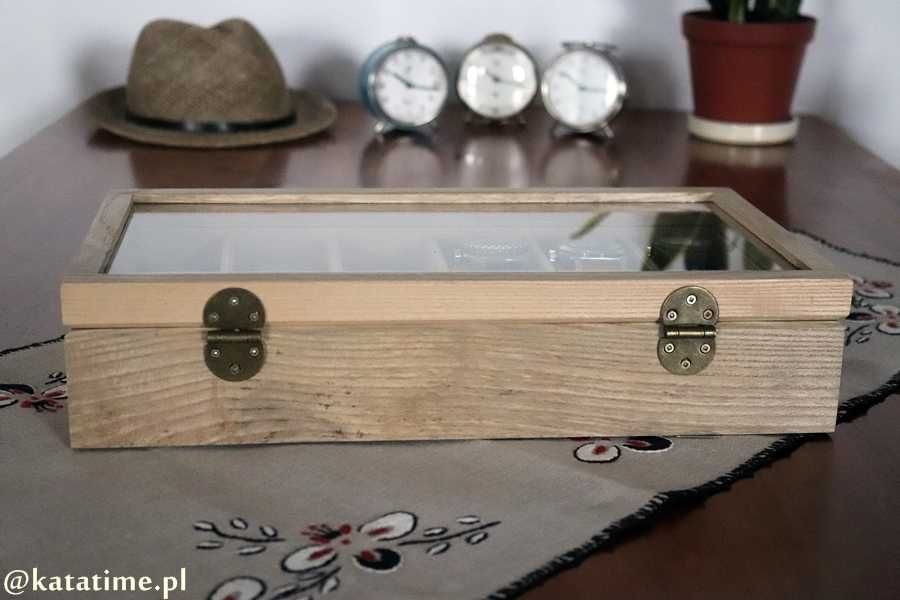 Skrzyneczka kasetka etui na 12 zegarków drewno ręcznie robiona