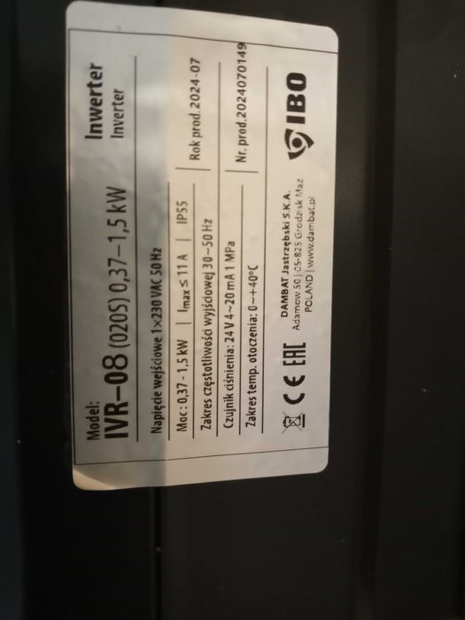 Falownik IVR-08 020S (0,37-1,5kW, 230V/ 11A) inwerter IBO