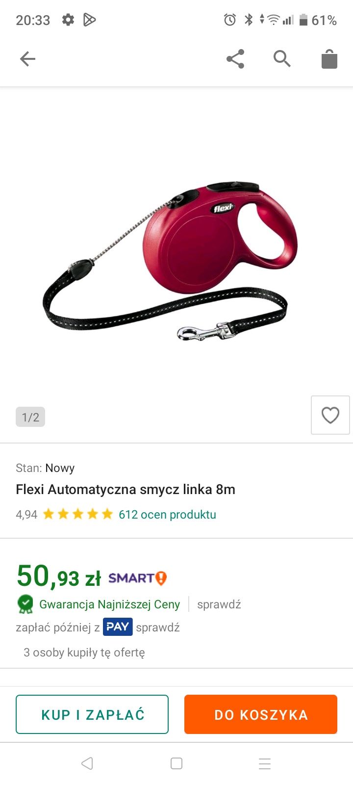 Smycz linka pies + puszorek szelki odblaskowe