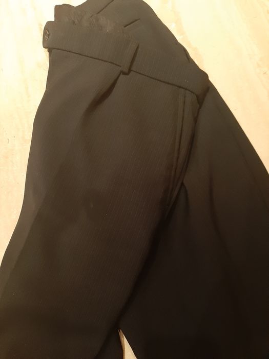 Spodnie czarne prl 56 ocieplane polar paski wełna męska vintage mechta