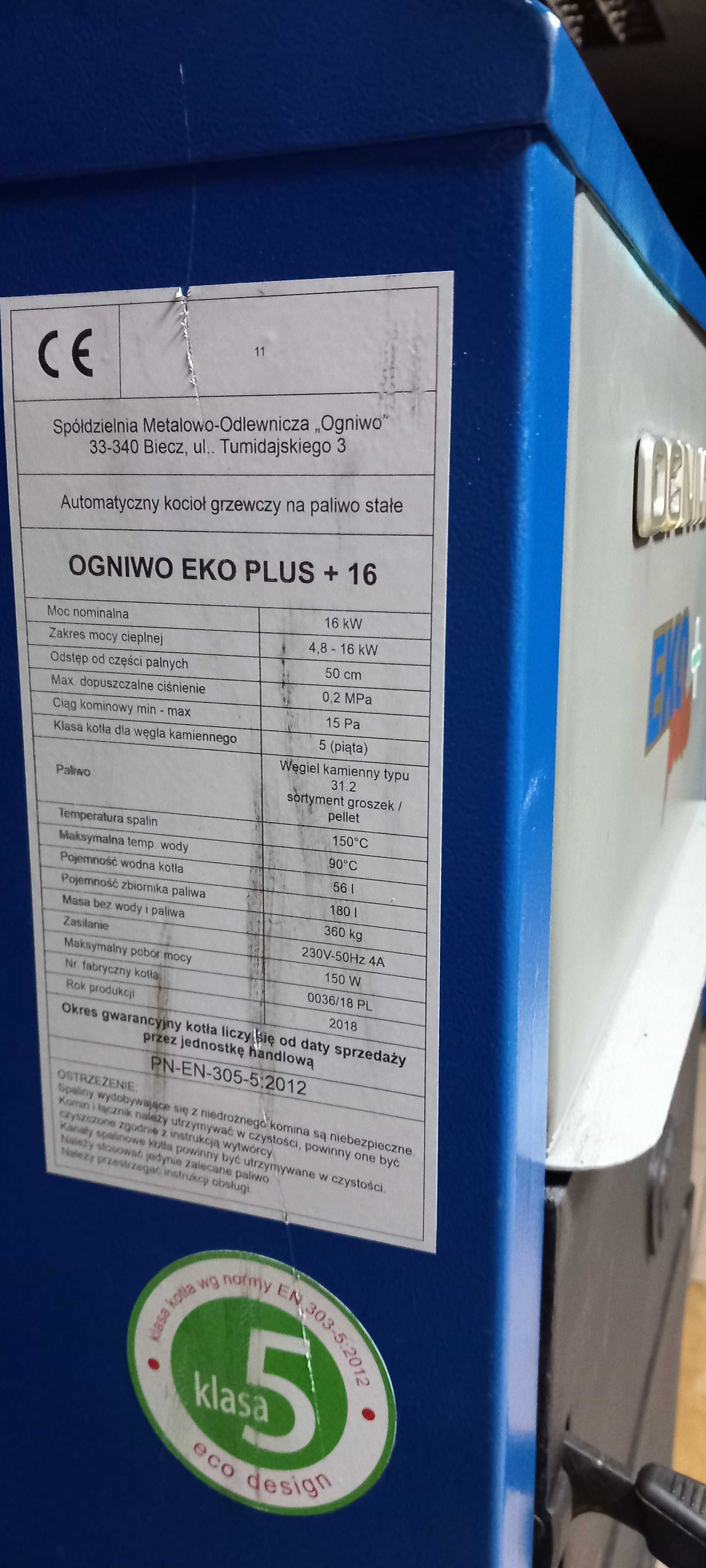 5kl piec 2018 Ogniwo EkoPlus+16 kW kocioł CO ekogroszek pelet podajnik
