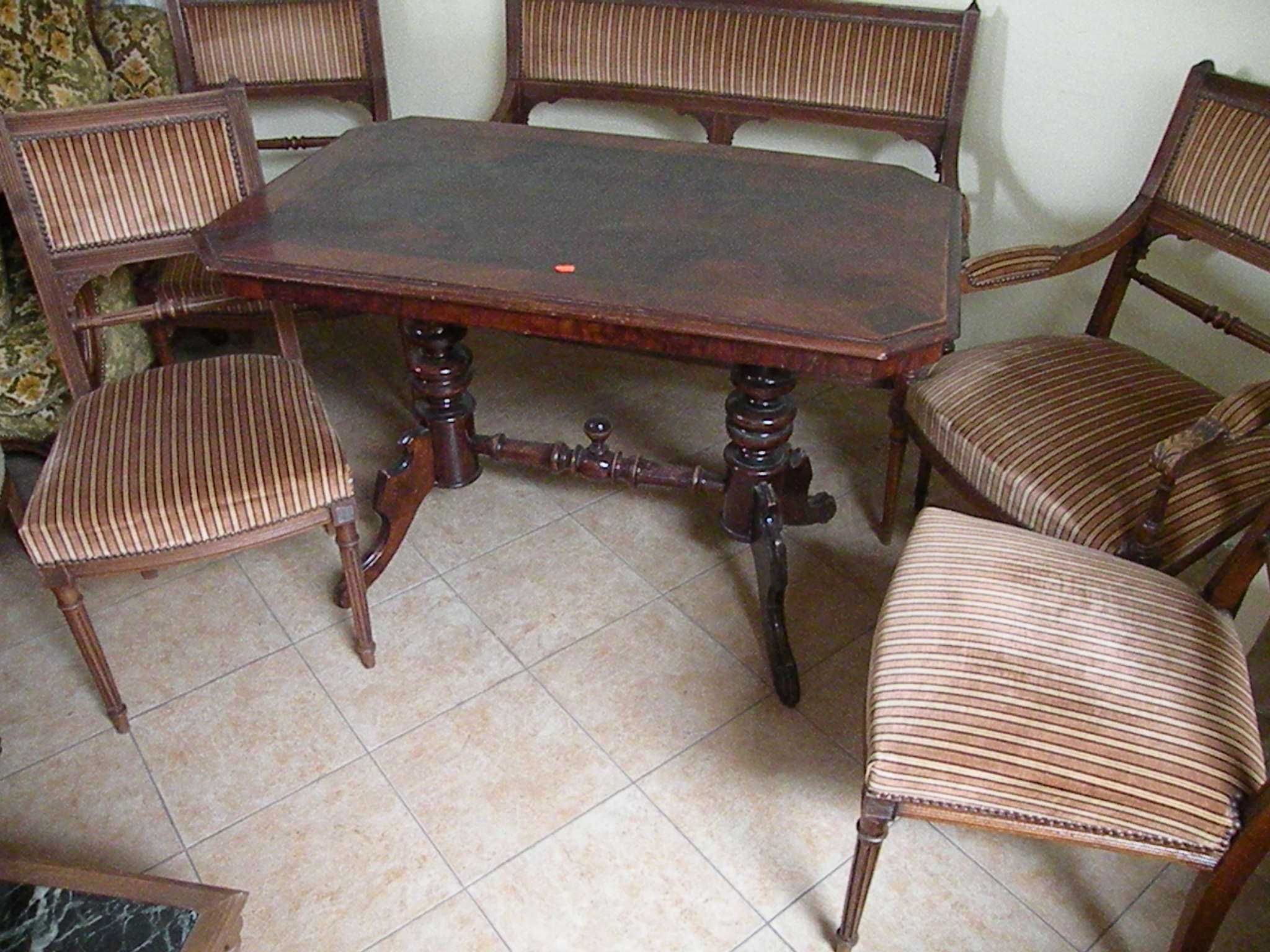 Antyczny Komplet Salonowy Sofa 4 Krzesła i Stolik