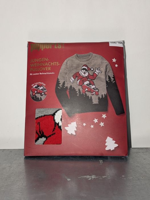 Sweter na święta dla chłopca z mikołajem szary Pepperts 158/164 akryl