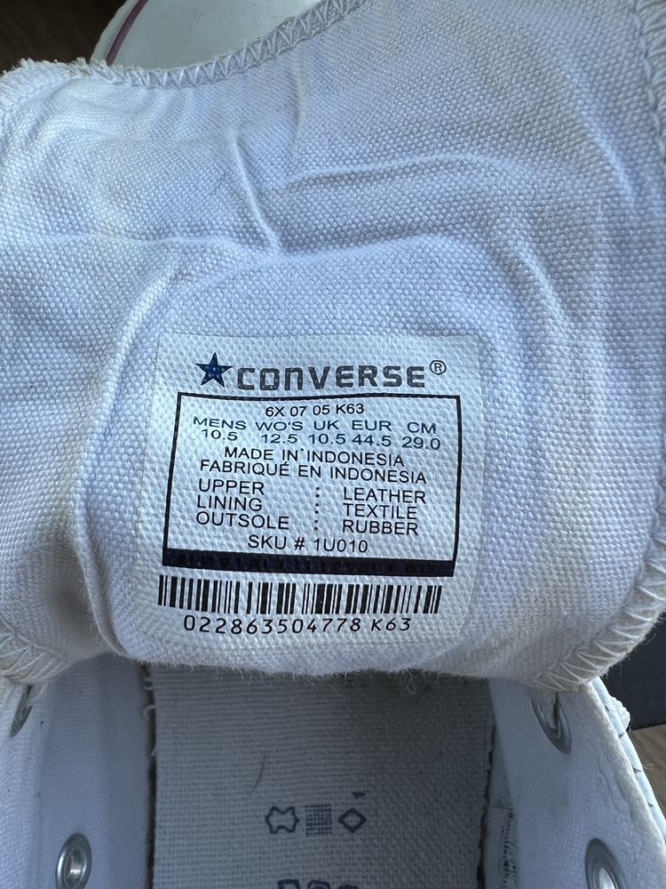 Кеди Converse | Розмір 44,5 | Колір білий, матераіл шкіра