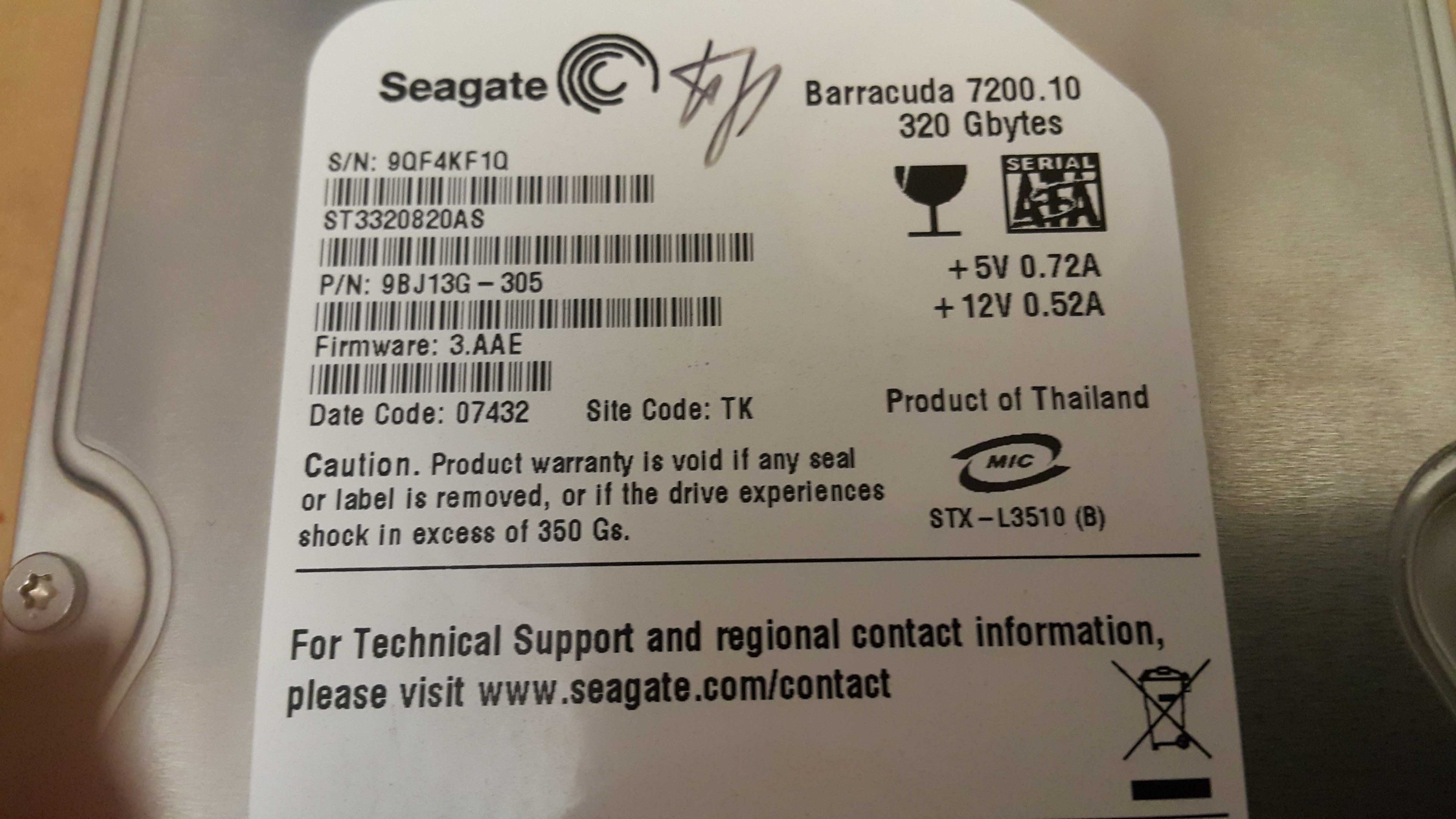 Жосткий диск  *Seagate*  Barracuda 7200.10   320 Gbyes.