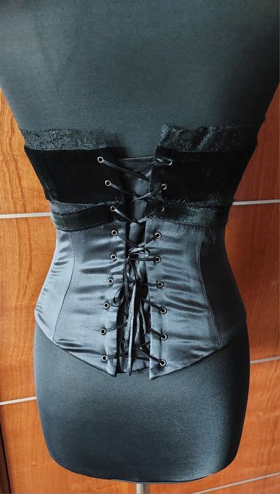 Gorset jedwab aksamit koronka Atelier ZIEŃ 36/38