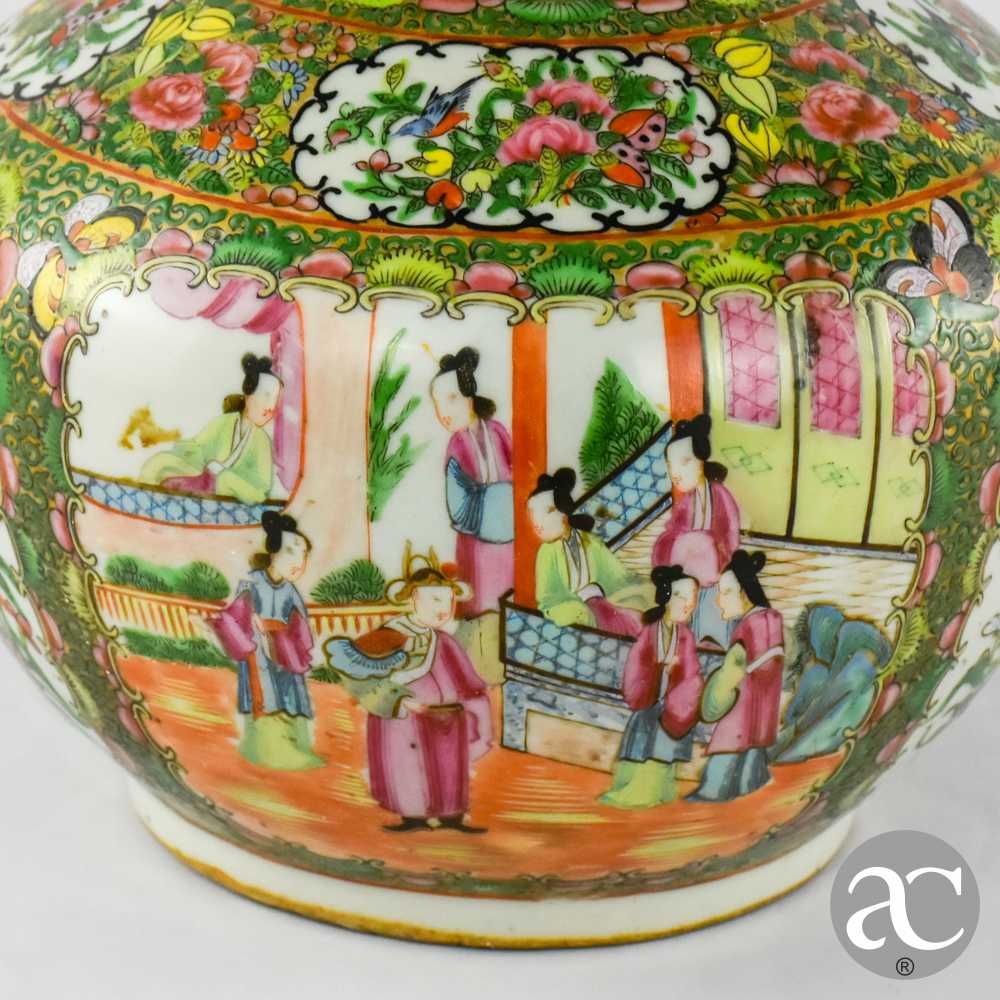 Garrafa bojuda com tampa, decoração Mandarim, reinado Guangxu