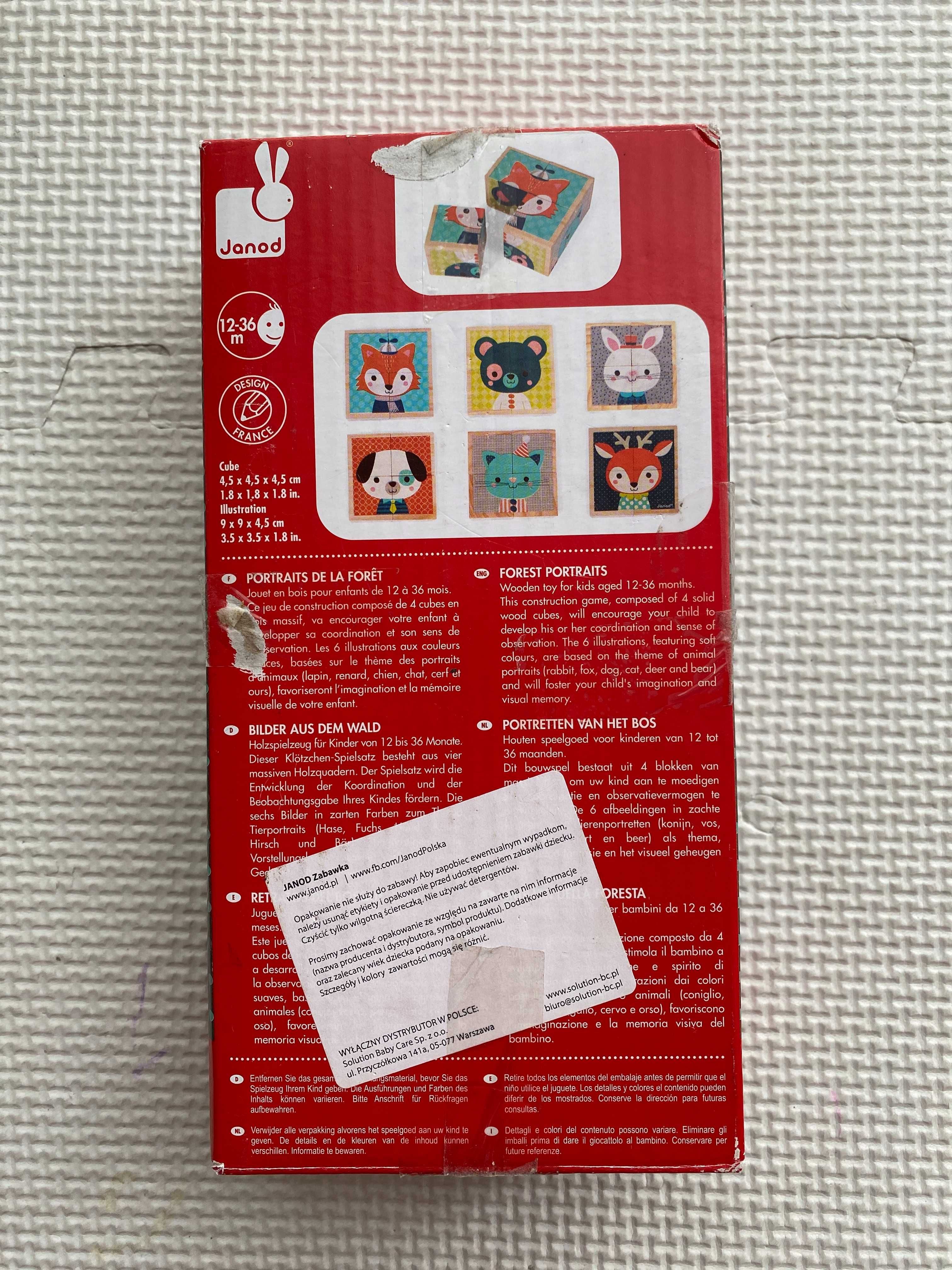 Klocki drewniane Puzzle 6w1 Zwierzątka, Janod