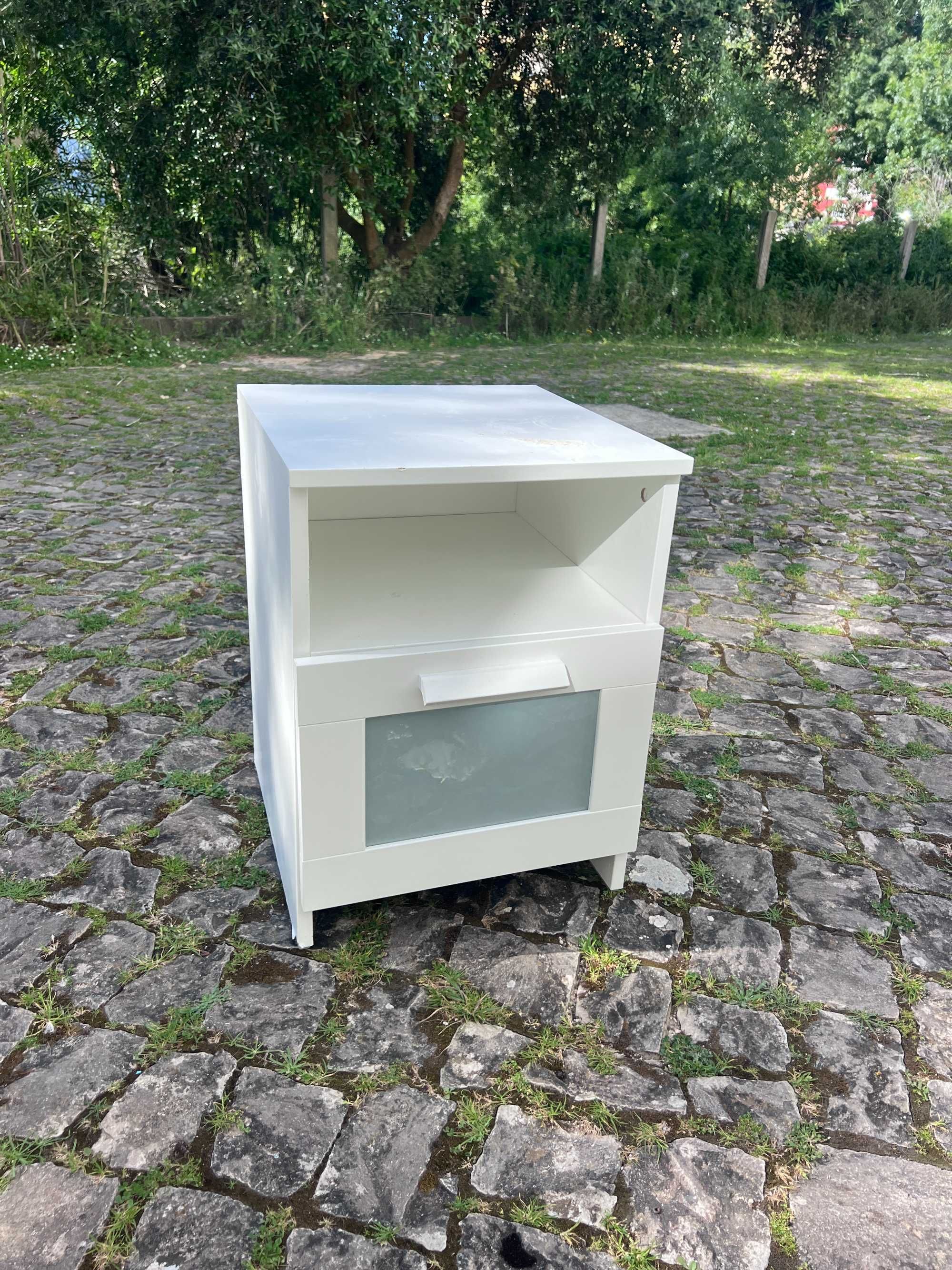 Modern White Bedside Table with Frosted Glass Accent