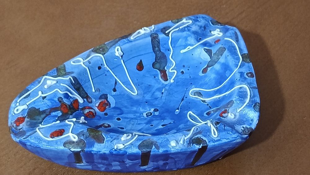 Cinzeiro Azul Pintado Mão