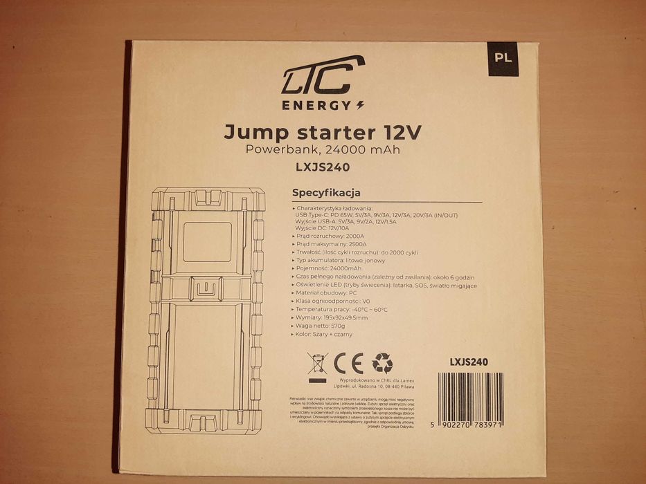 Power Bank Starter Jumper Boster odpalanie awaryjne latarka 2500A 12V