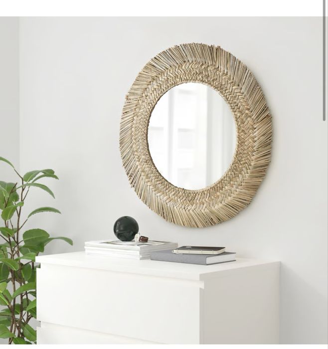 Lustro boho 63 cm słomiane nowoczesne
