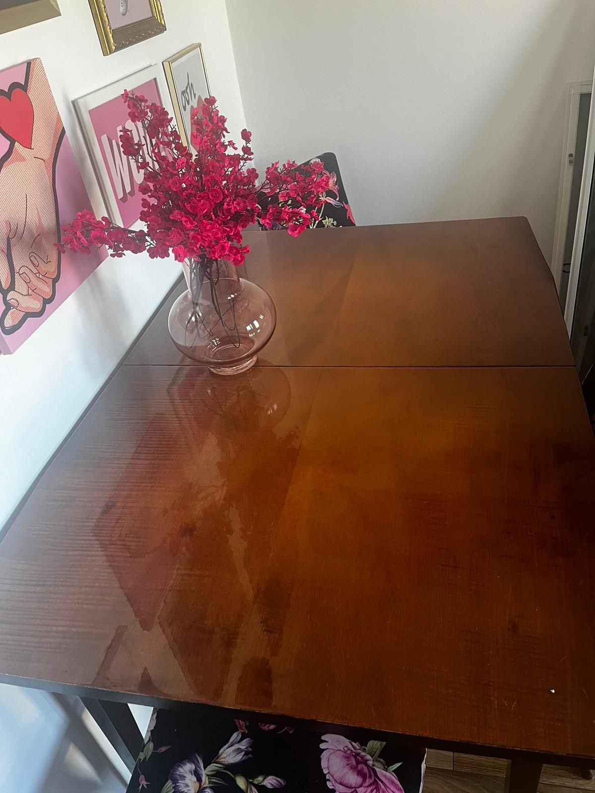 Stół rozkładany vintage, PRL, wysoki połysk