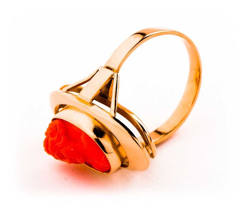Warszawski Złoty Pierścionek - KORAL - KAMEA - 14K - 8,12g - ORNO